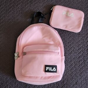 Fila Lt. Pink Logo Sporty Adjustable Straps Mini Backpack and Pouch 2-Piece Set